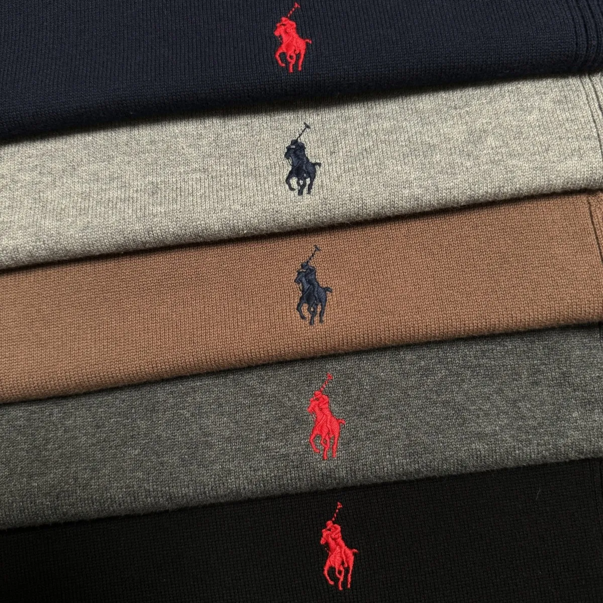 P190 M101#Ralph Lauren pony embroidered crew neck sweater Color: black, light gray, camel, dark gray, royal blue Size: M-XXL